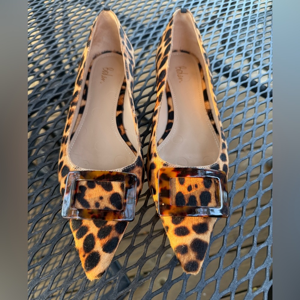 Boden Leopard Embellished Pointed Toe Flats with Buckle